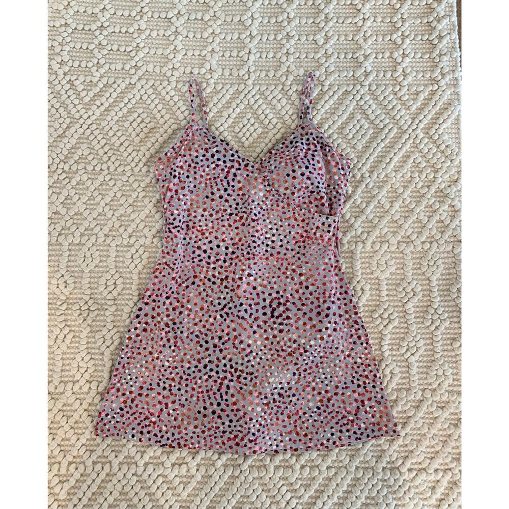 Garnet Hill Size 10 Skirted Padded One Piece Gray Printed Multicolor Swimsuit